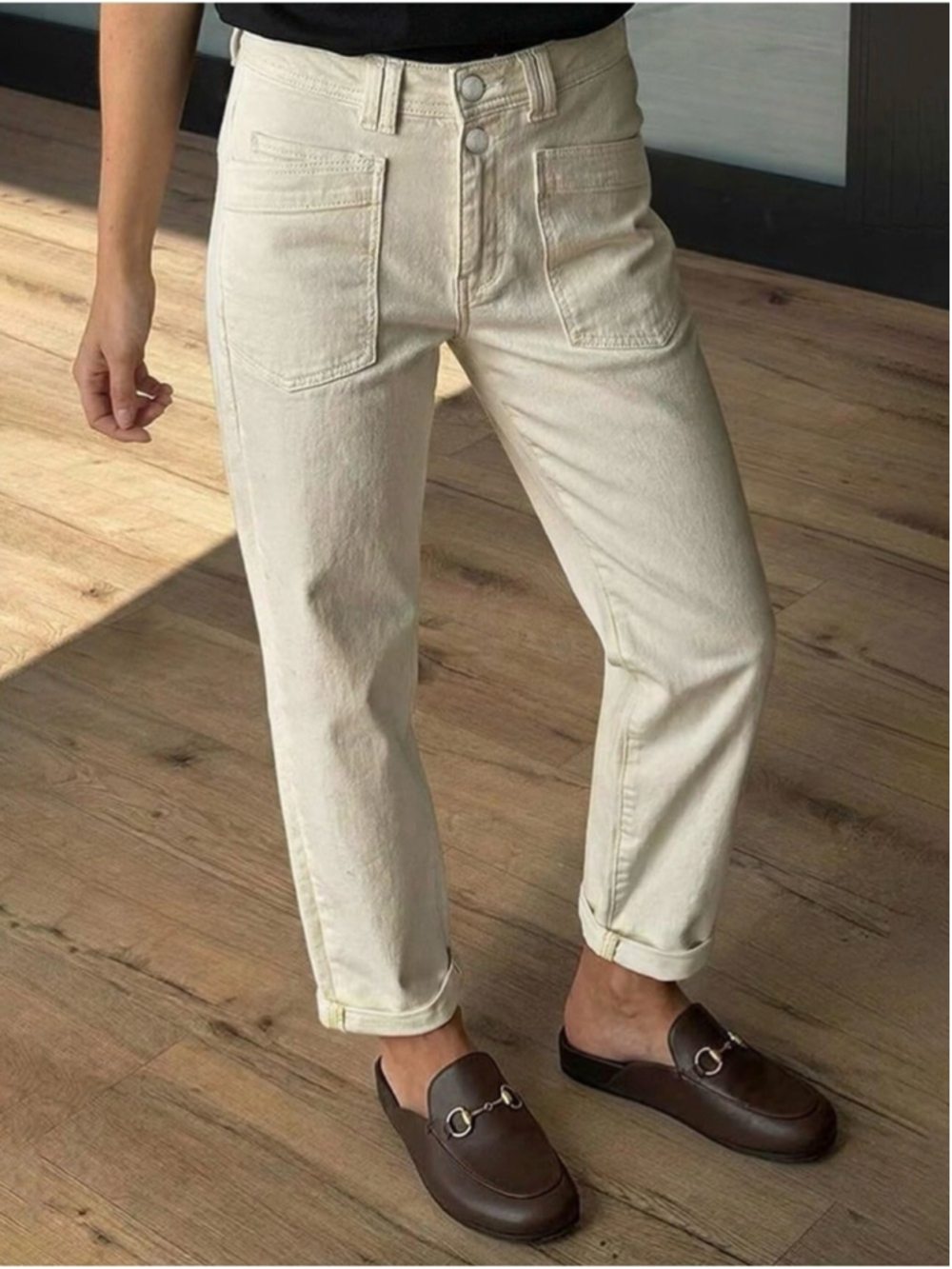 Flamingals Straight Leg High Rise Pants Solid Dual Button Casual Stretchy Pants